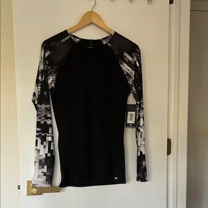 Reebok Black Long-Sleeve Performance Tee with Monochrome Graphic Sleeves